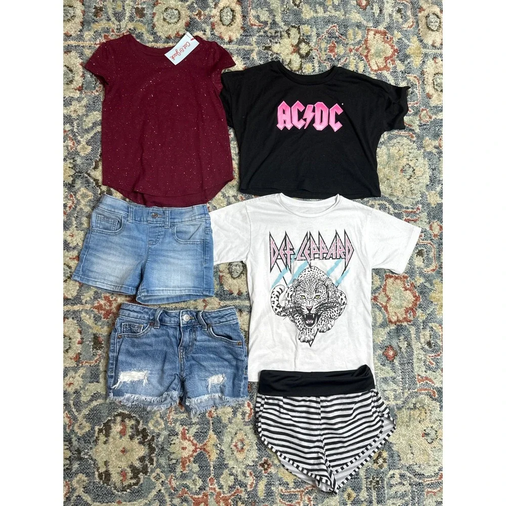 Band Tee Denim Shorts Girls 4/5 Bundle
